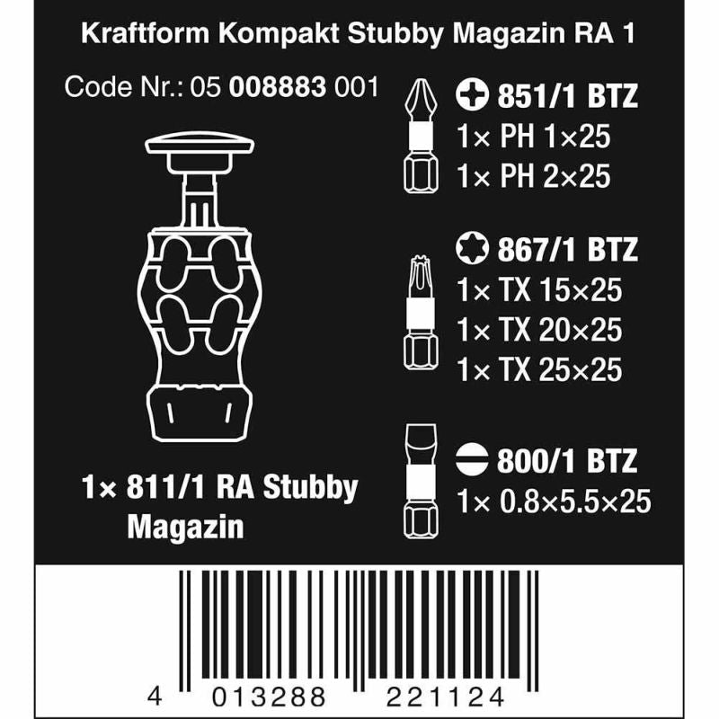 Wera(ヴェラ)Kraftform クラフトフォームコンパクトスタビーラチェットドライバー Kompakt Stubby Magazin RA 1