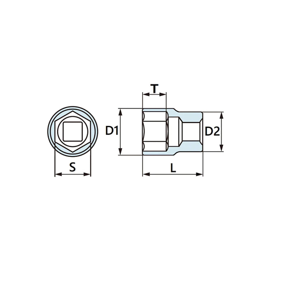 3/8”DR ショートソケット(6角)