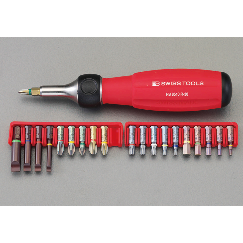 PB SWISS TOOLS(ピービースイスツールズ) ドライバービットセット(ラチェット式ハンドル付) PB8510.R-30Set