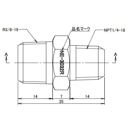 アソー(ASOH) R3/8"xNPT1/4" 異径六角ニップル(真鍮製) NE-3032R