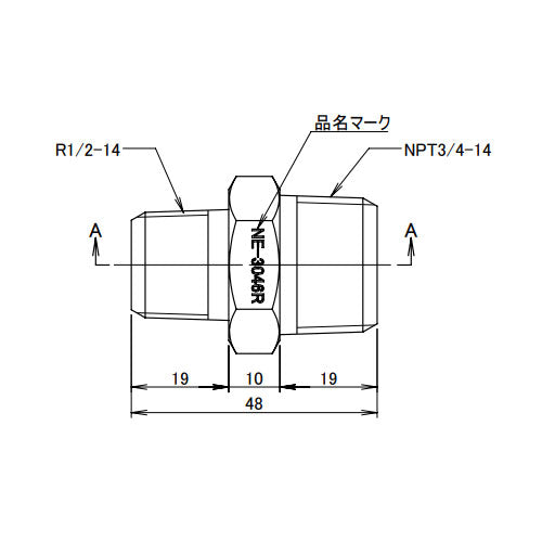 アソー(ASOH) R1/2"xNPT3/4" 異径六角ニップル(真鍮製) NE-3046R