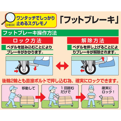 サカエ 1105x630mm/400kg 運搬車(フットブレーキ付) TAN-66BR