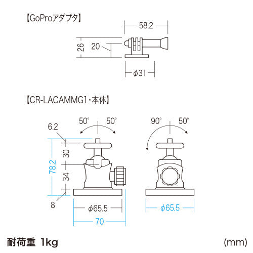 サンワサプライ 70x66.5x78.2mm カメラマウント(マグネット付 CR-LACAMMG1