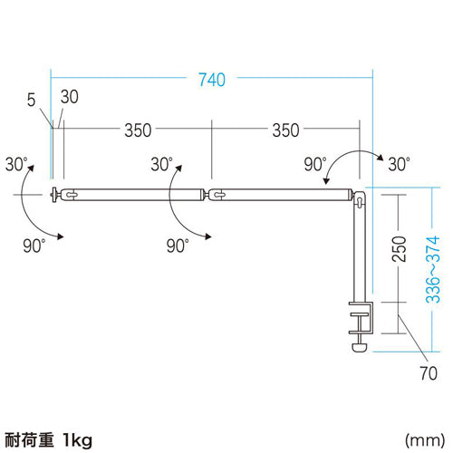 サンワサプライ 46×740×330mm カメラマウント(クランプ式) CR-LACAM7