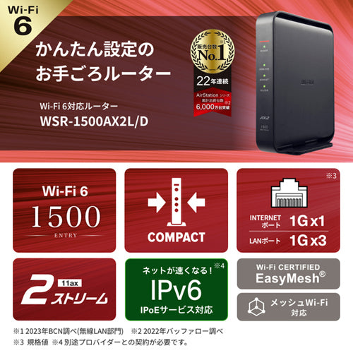 ESCO(エスコ) Wi-Fiルーター(Wi-Fi6対応) EA759GY-80