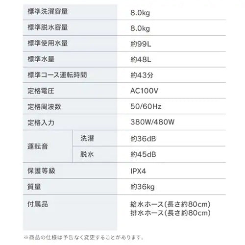 アイリスオーヤマ(IRIS OHYAMA) 8.0kg/553x600x 917mm 全自動洗濯機 ITW-80B01-W