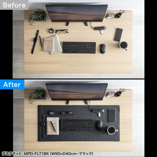サンワサプライ 400x900mm デスクマット(フェルト・灰) MPD-FLT1GY