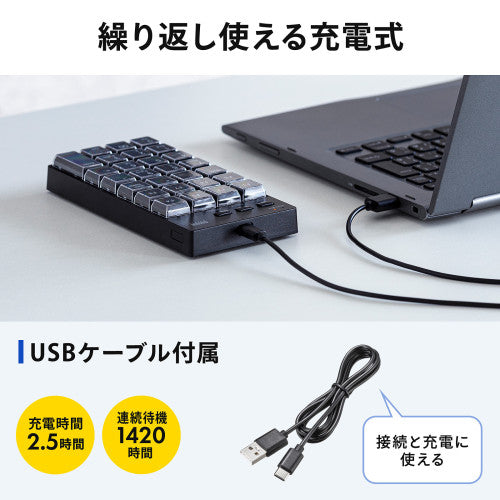 サンワサプライ 82x166x26mm ワイヤレステンキーボード(プログラミング) NT-BT26BK