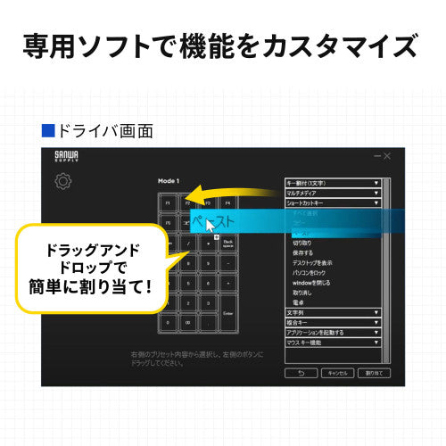サンワサプライ 82x166x26mm ワイヤレステンキーボード(プログラミング) NT-BT26BK