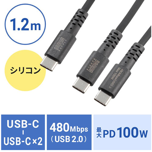 サンワサプライ 1.2m USBケーブル(C-CC/2.0/PD100W対応) KU-CCP100D12BK