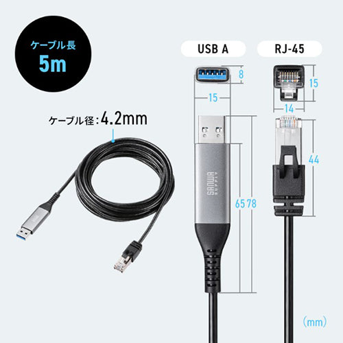 サンワサプライ 5.0m USBケーブル(A-LAN/CAT6) KB-SL6ALAN05BK