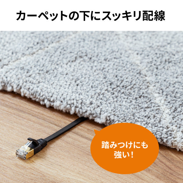 サンワサプライ 0.5m フラットLANケーブル(CAT7/ブラック) KB-FLU7-005BK