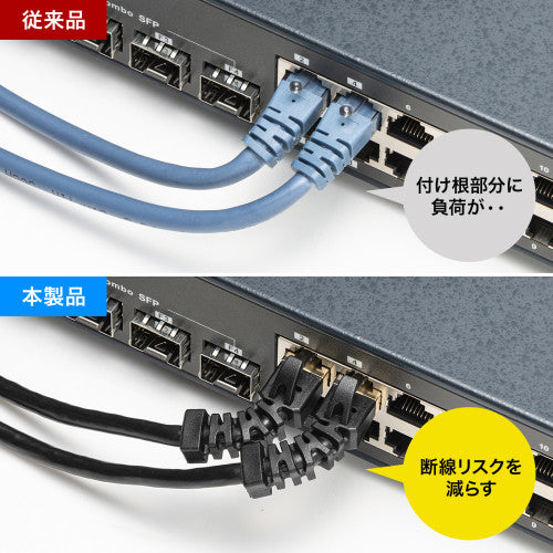 サンワサプライ 0.2m LANケーブル(CAT6A/4方向固定式) KB-T6ASYL-002BK