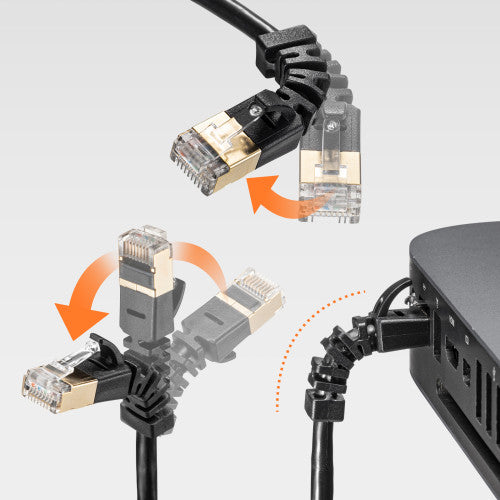 サンワサプライ 0.5m LANケーブル(CAT6A/4方向固定式) KB-T6ASYL-005BK