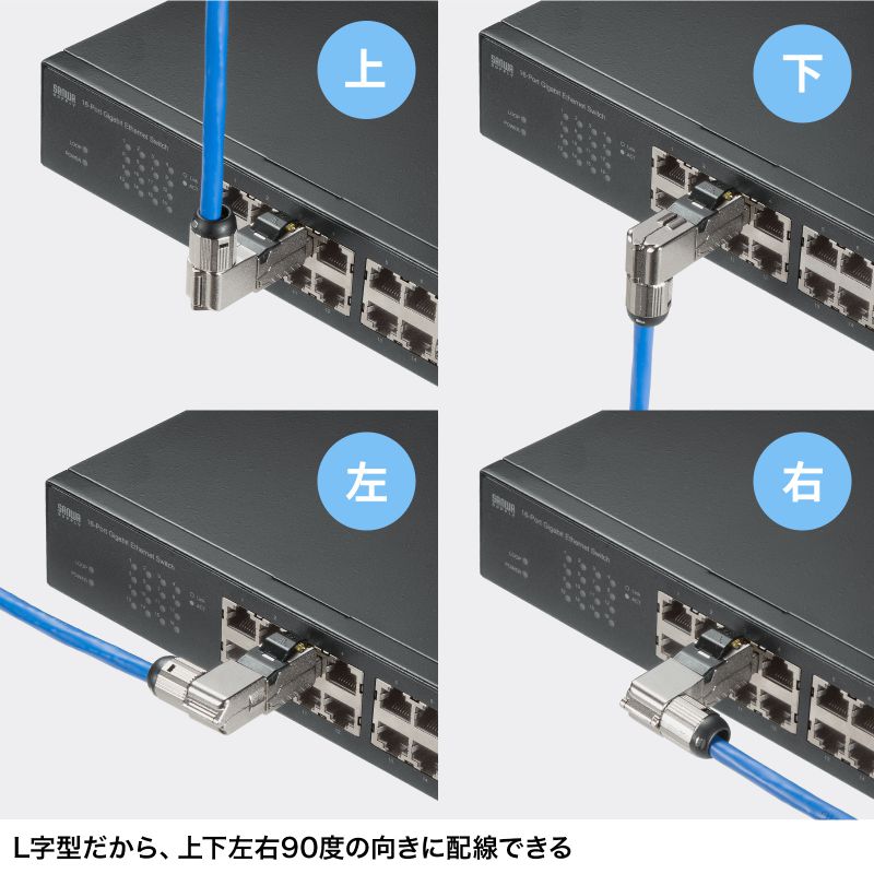 サンワサプライ LANケーブルコネクター(CAT6A対応/シールド付/L字) ADT-6ARJFSL