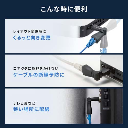 サンワサプライ LANケーブル回転アダプタ-(CAT6A STP) ADT-RJ6A-3D