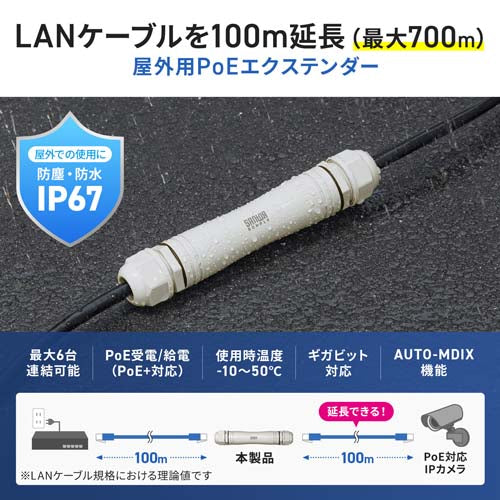 サンワサプライ PoEエクステンダー(受電・給電対応/防水防塵) LAN-EXPOE4