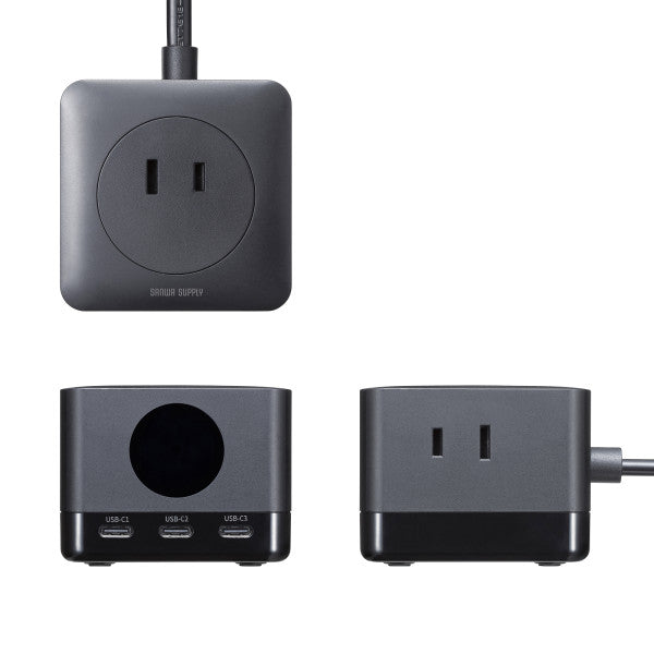 サンワサプライ 125V/10Ax2m モバイルタップ(3口/2P 3口/C) TAP-B111C3BK