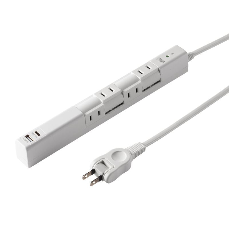 サンワサプライ AC100V/14Ax2m回転タップ(白4口/USB/雷ガード TAP-B113UC-2W