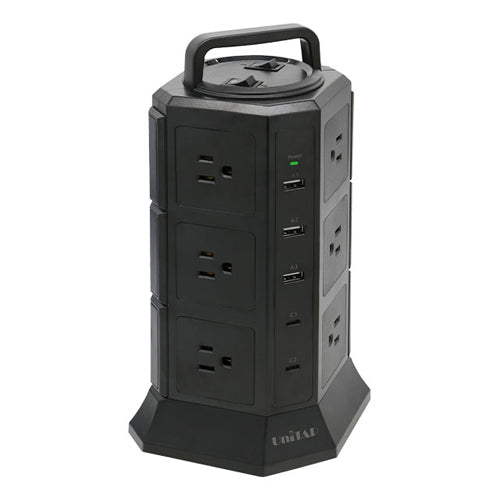 ESCO(エスコ) AC100-125V タップ(12口/USBポート/タワー型) EA815GN-201