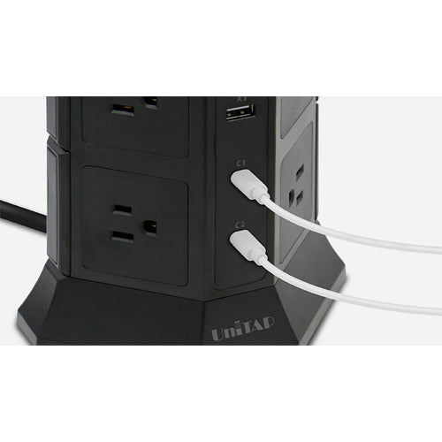 ESCO(エスコ) AC100-125V タップ(12口/USBポート/タワー型) EA815GN-201