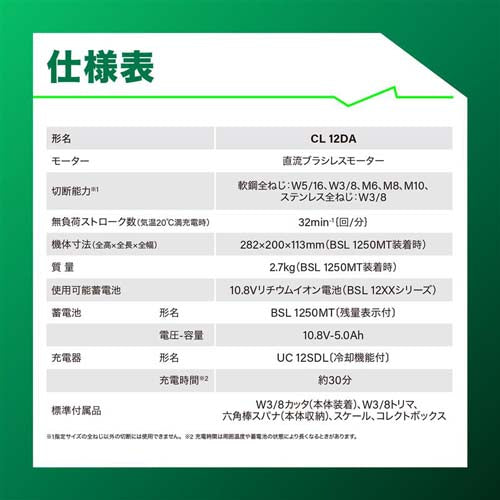 HiKOKI DC10.8V 全ねじカッター(充電式) CL12DA(JS)