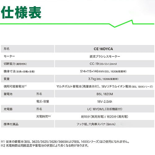 HiKOKI DC18.0V Cチャンネルカッター(充電式/本体) CE18DYCA(NN)