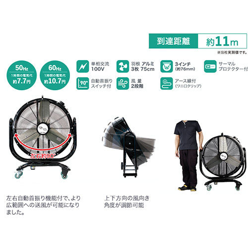 ナカトミ AC100V・344W/ 750mm ビッグファン(自動首振) BF-75ZS