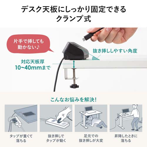 サンワサプライ AC100V/USB充電器(2+2ポート/クランプ式/黒) ACA-PD106BK