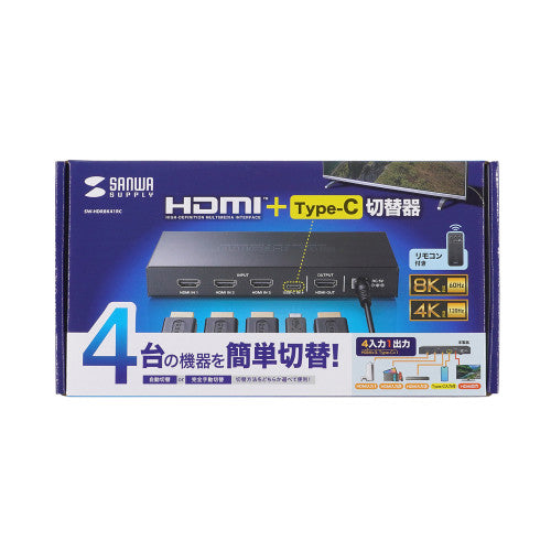 サンワサプライ HDMI切替器(4入力1出力/8K/Type-C) SW-HDR8K41RC