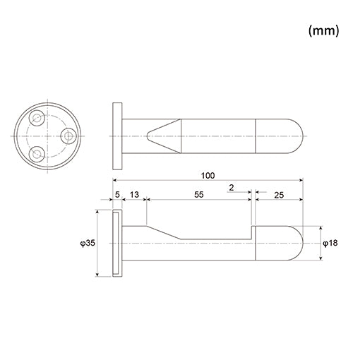 ESCO(エスコ) 100mm 戸当り(真鍮製/フック付/ブラック) EA951LF-31
