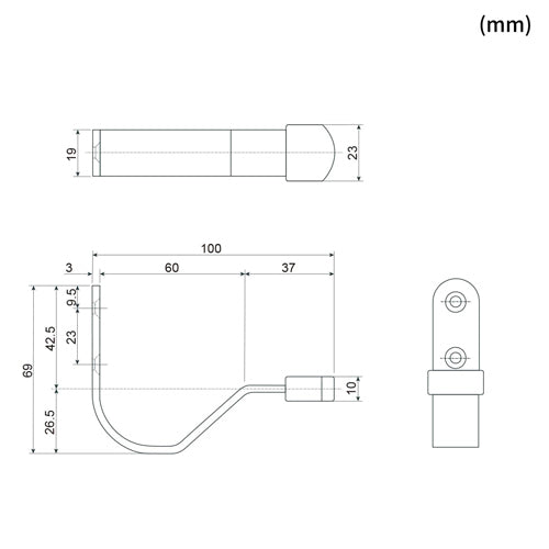 ESCO(エスコ) 100mm 戸当り(ステンレス製/フック付/グレー) EA951LF-33