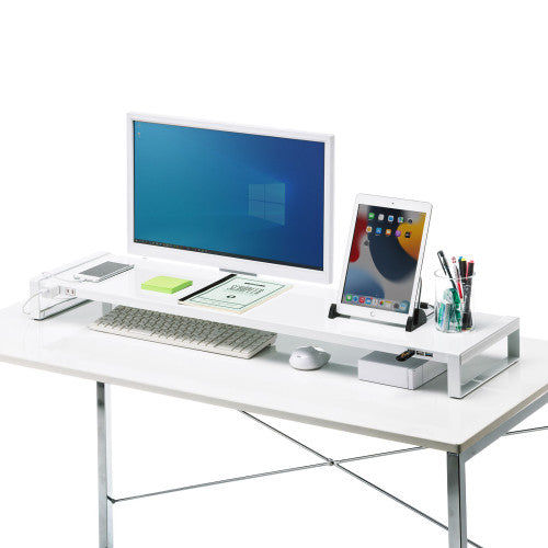 サンワサプライ 1000x257x 89mm モニタースタンド(電源タップ/USBハブ MR-LC206WN