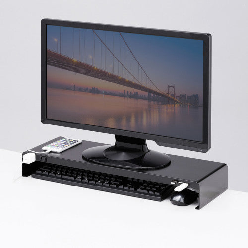 サンワサプライ 600x229x 95mm モニタースタンド(電源タップ/USBハブ MR-LC202BKN