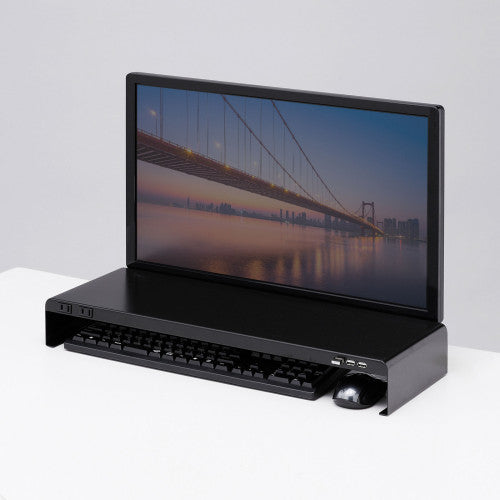 サンワサプライ 600x229x 95mm モニタースタンド(電源タップ/USBハブ MR-LC202BKN