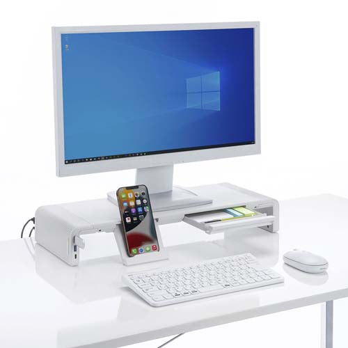 サンワサプライ 520x200x80mmモニタースタンド(USBハブAx2,C白) MR-LC210CHW