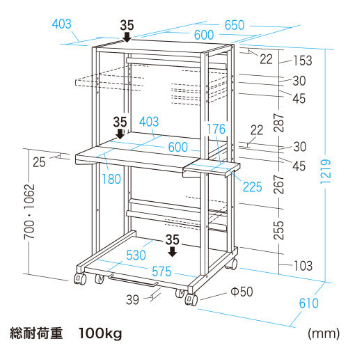 サンワサプライ 650x610x1219mm 立ち作業用デスク RAC-506