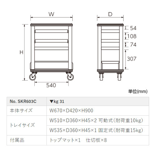 京都機械工具(KTC) 670x420x900mm/3段 ツールステーション SKR603C