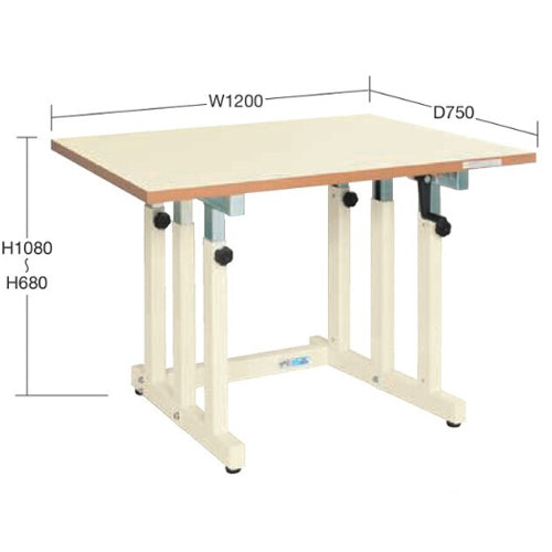 サカエ 1200x750x680-1080mm/300kg 作業台/ハンドル式 UDN-127MI