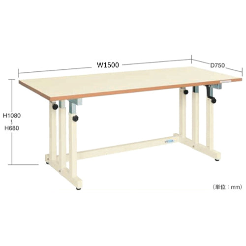 サカエ 1500x750x680-1080mm/300kg 作業台/ハンドル式 UDN-157MI