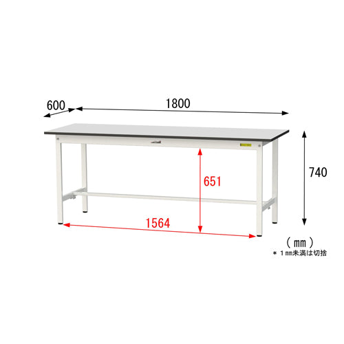 山金工業 1800x600x740mm ワークテーブル(クリーンルーム対応) SUR-1860-GYW