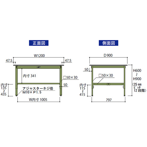 山金工業 1200x900x600- 900mm ワークテーブル SWPA-1290-MG