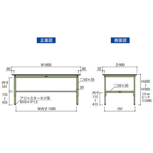 山金工業 1800x900x600- 900mm ワークテーブル SWPA-1890-MG