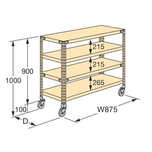 サカエ 875x600x1000mm/4段 軽量キャスターラック NWR-7144