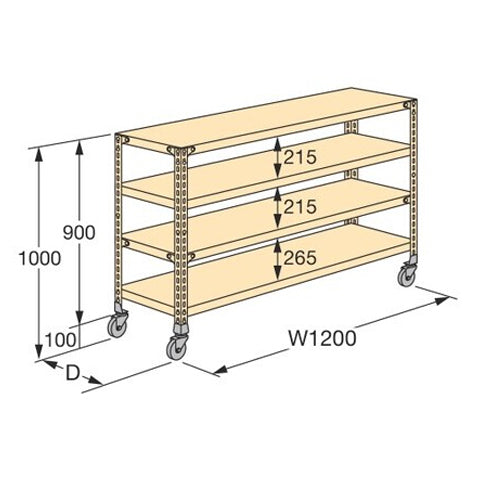 サカエ 1200x450x1000mm/4段 軽量キャスターラック NWR-7324