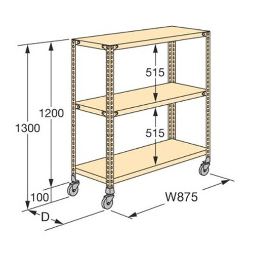サカエ 875x450x1300mm/3段 軽量キャスターラック NWR-8123