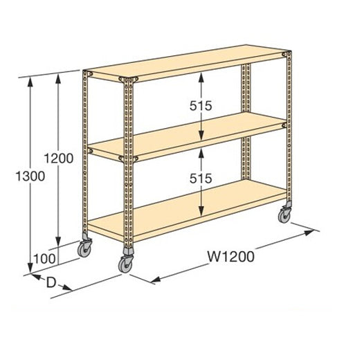 サカエ 1200x450x1300mm/3段 軽量キャスターラック NWR-8323
