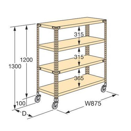 サカエ 875x450x1300mm/4段 軽量キャスターラック NWR-8124