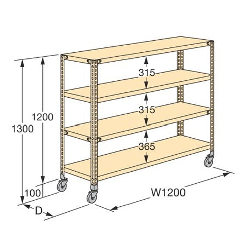 サカエ 1200x600x1300mm/4段 軽量キャスターラック NWR-8344