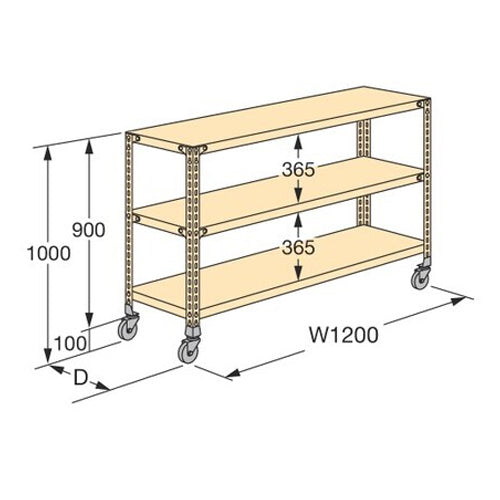 サカエ 1200x450x1000mm/3段 軽量キャスターラック NWR-7323
